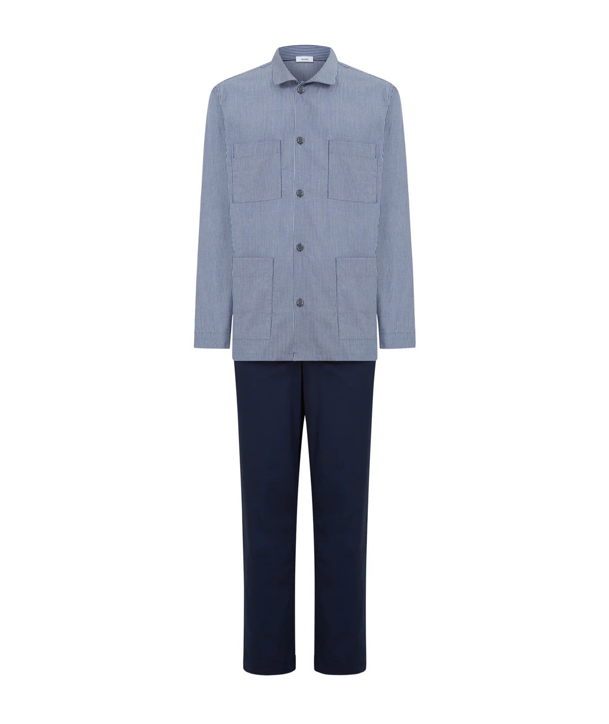 Ragno N20702 -  Pigiama lungo tutto aperto in tessuto tela di puro cotone - Fantasia Sodalite Blue 908F 
