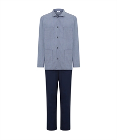 Ragno N20702 -  Pigiama lungo tutto aperto in tessuto tela di puro cotone - Fantasia Sodalite Blue 908F 