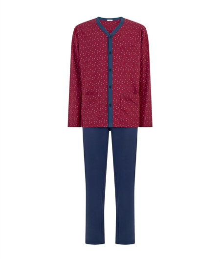 Ragno U803N6 - Pigiama scollo a V lungo aperto in Jersey di puro cotone. Colore: Fant. Insignia Blue 714F