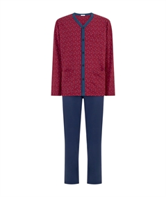 Ragno U803N6 - Pigiama scollo a V lungo aperto in Jersey di puro cotone. Colore: Fant. Insignia Blue 714F