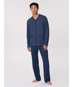 Ragno U803N6 - Pigiama scollo a V lungo aperto in Jersey di puro cotone. Colore: Fant. Insignia Blue 714F