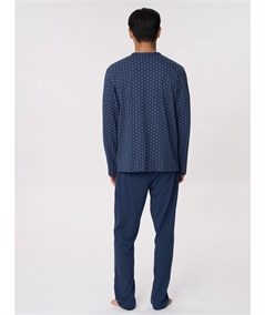 Ragno U803N6 - Pigiama scollo a V lungo aperto in Jersey di puro cotone. Colore: Fant. Insignia Blue 714F