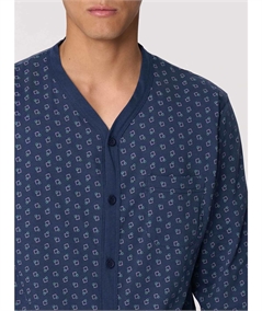 Ragno U803N6 - Pigiama scollo a V lungo aperto in Jersey di puro cotone. Colore: Fant. Insignia Blue 714F