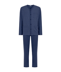 Ragno U803N6 - Pigiama scollo a V lungo aperto in Jersey di puro cotone. Colore: Fant. Insignia Blue 714F