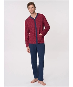 Ragno U803N6 - Pigiama scollo a V lungo aperto in Jersey di puro cotone. Colore: Fant. Insignia Blue 714F