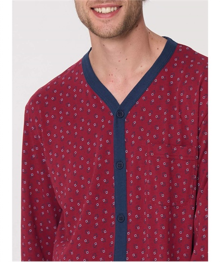 Ragno U803N6 - Pigiama scollo a V lungo aperto in Jersey di puro cotone. Colore: Fant. Insignia Blue 714F