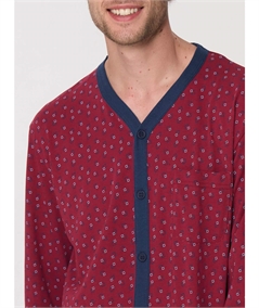 Ragno U803N6 - Pigiama scollo a V lungo aperto in Jersey di puro cotone. Colore: Fant. Insignia Blue 714F