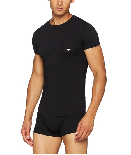 EM000379 AF14133 T-Shirt girocollo in cotone strech Emporio Armani- Nero