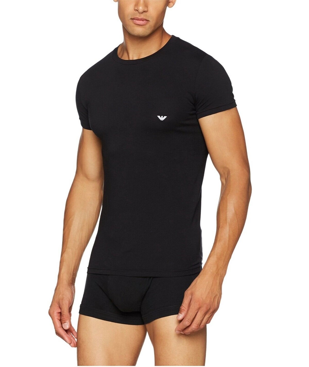 T-Shirt girocollo in cotone strech Emporio Armani- Nero