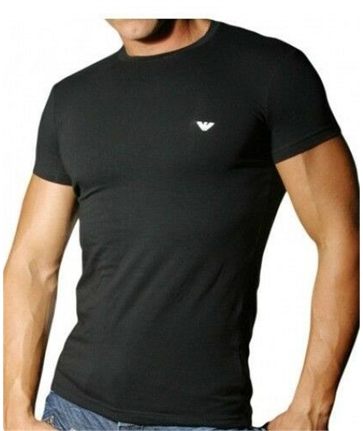 EM000379 AF14133 T-Shirt girocollo in cotone strech Emporio Armani- Nero