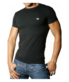 EM000379 AF14133 T-Shirt girocollo in cotone strech Emporio Armani- Nero