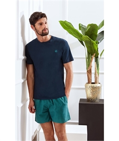 Q.bò 1823-BL Pigiama corto girocollo in jersey e popeline di puro cotone. Colore Fntasia Blu