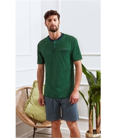 Q.bò 1777-VE Pigiama corto girocollo serafino in jersey di puro cotone. Colore Verde Bottiglia