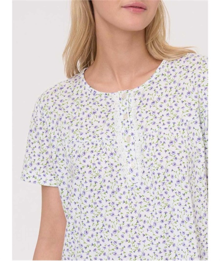 Ragno - DM68NK Camicia da notte manica corta a serafino in Jersey di Cotone. Colore: Fant. Purple Heather A13F