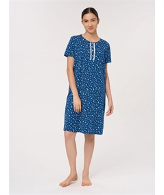 Ragno - DM68NK Camicia da notte manica corta a serafino in Jersey di Cotone. Colore: Fant. Navy Peony A16F