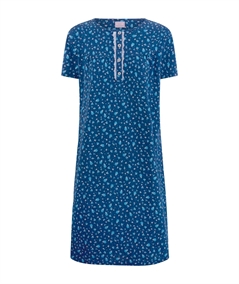 Ragno - DM68NK Camicia da notte manica corta a serafino in Jersey di Cotone. Colore: Fant. Navy Peony A16F