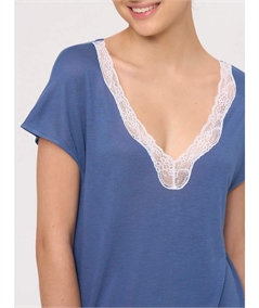 Ragno DM73NL - Camicia notte manica a Kimono in maglina di Modal. Colore: Bjou Blue A30