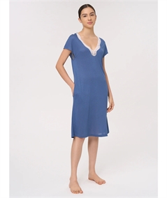 Ragno DM73NL - Camicia notte manica a Kimono in maglina di Modal. Colore: Bjou Blue A30