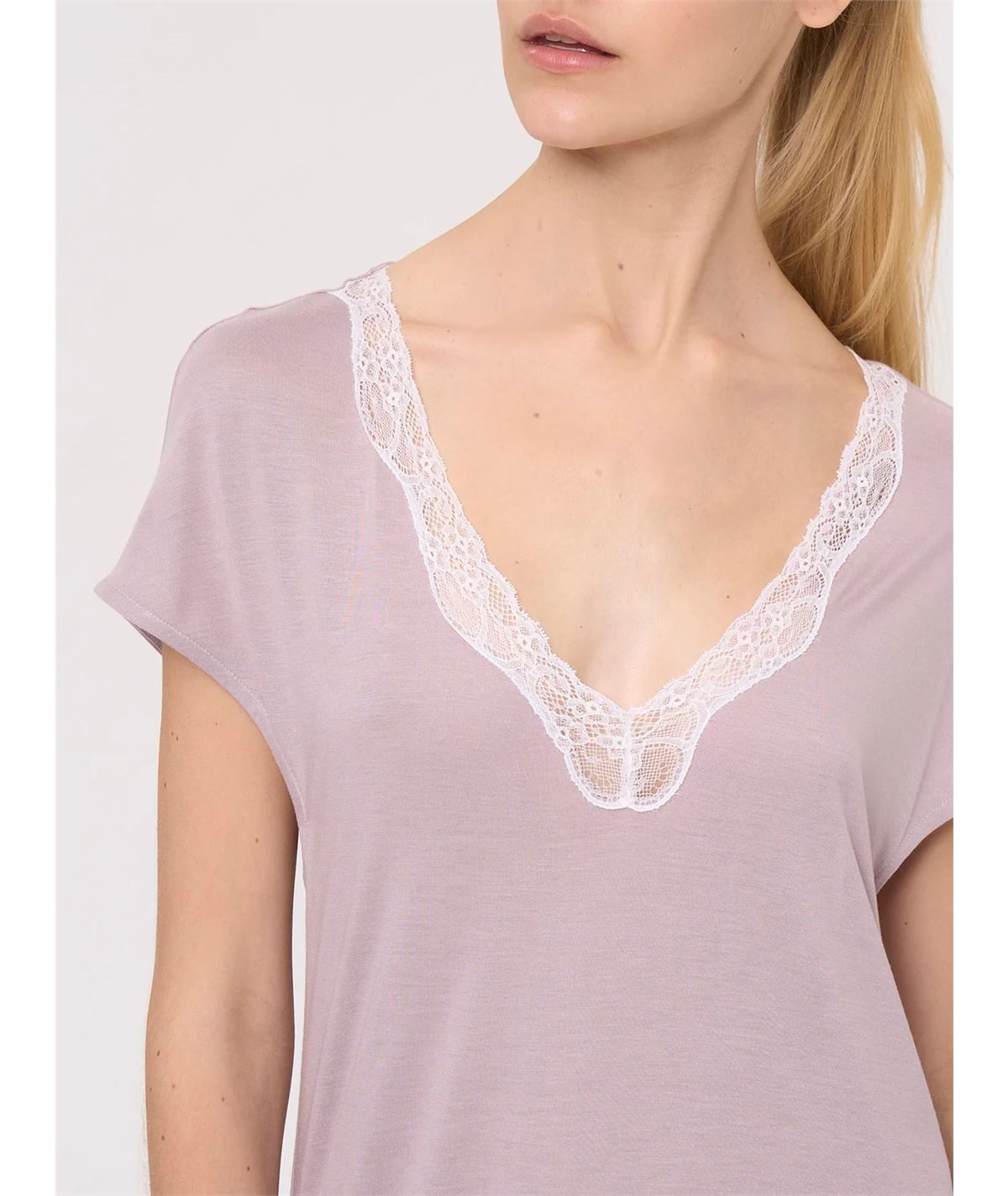 Ragno DM73NL - Camicia notte manica a Kimono in maglina di Modal. Colore: Sea Fog 971