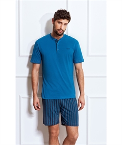 Q.bò 1792-OT  Pigiama corto girocollo serafino in jersey di puro cotone. Colore: Ottanio