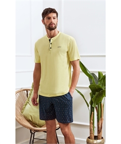 Q.bò 1972-GI  Pigiama corto girocollo serafino in jersey di puro cotone: Colore: Giallo