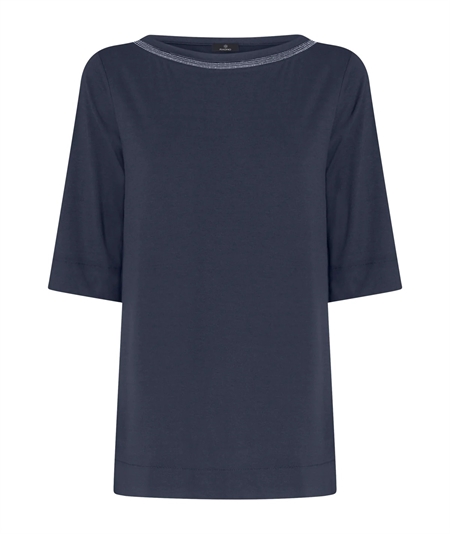 Ragno DN21TW - Maglia collo barca con strass in jersey di Viscosa crêpe. Colore: Bleu 078