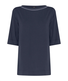 Ragno DN21TW - Maglia collo barca con strass in jersey di Viscosa crêpe. Colore: Bleu 078