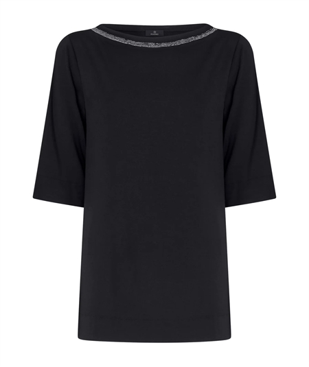 Ragno DN21TW - Maglia collo barca con strass in jersey di Viscosa crêpe. Colore: Nero 020