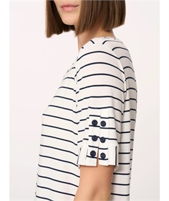 Ragno DN46T7 - Maglia girocollo manica corta fantasia a righe in Viscosa. Colore: Fant. White 983F