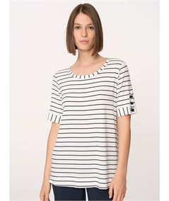 Ragno DN46T7 - Maglia girocollo manica corta fantasia a righe in Viscosa. Colore: Fant. White 983F