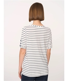 Ragno DN46T7 - Maglia girocollo manica corta fantasia a righe in Viscosa. Colore: Fant. White 983F