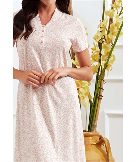 Q.bò 1970-CP  Camicia notte manica corta in Cotone e Modal. Colore: Cipria