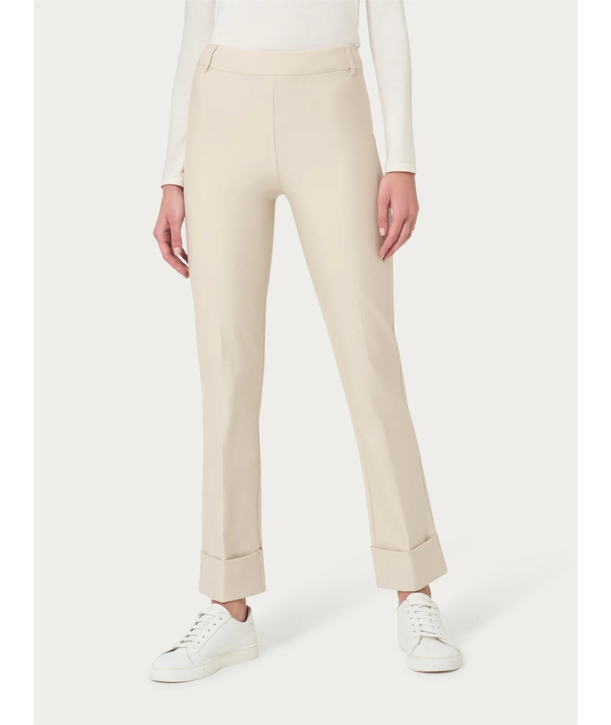 Ragno Art D091PW Pantalone straight fit in tessuto compact di Viscosa con risvolto alla caviglia. Colore: Champignon 786