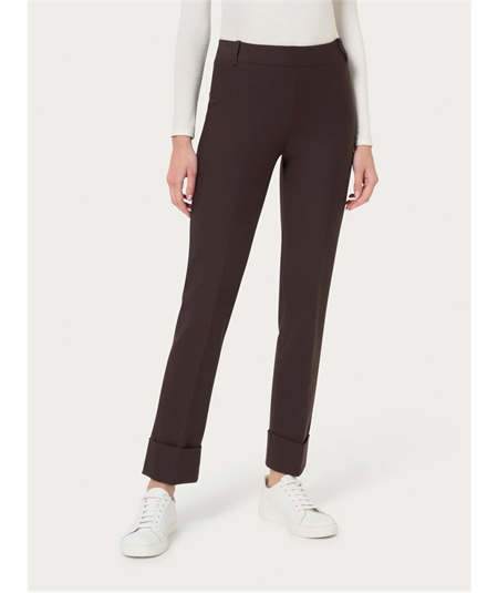 Ragno Art D091PW Pantalone straight fit in tessuto compact di Viscosa con risvolto alla caviglia. Colore: Chocolate A75