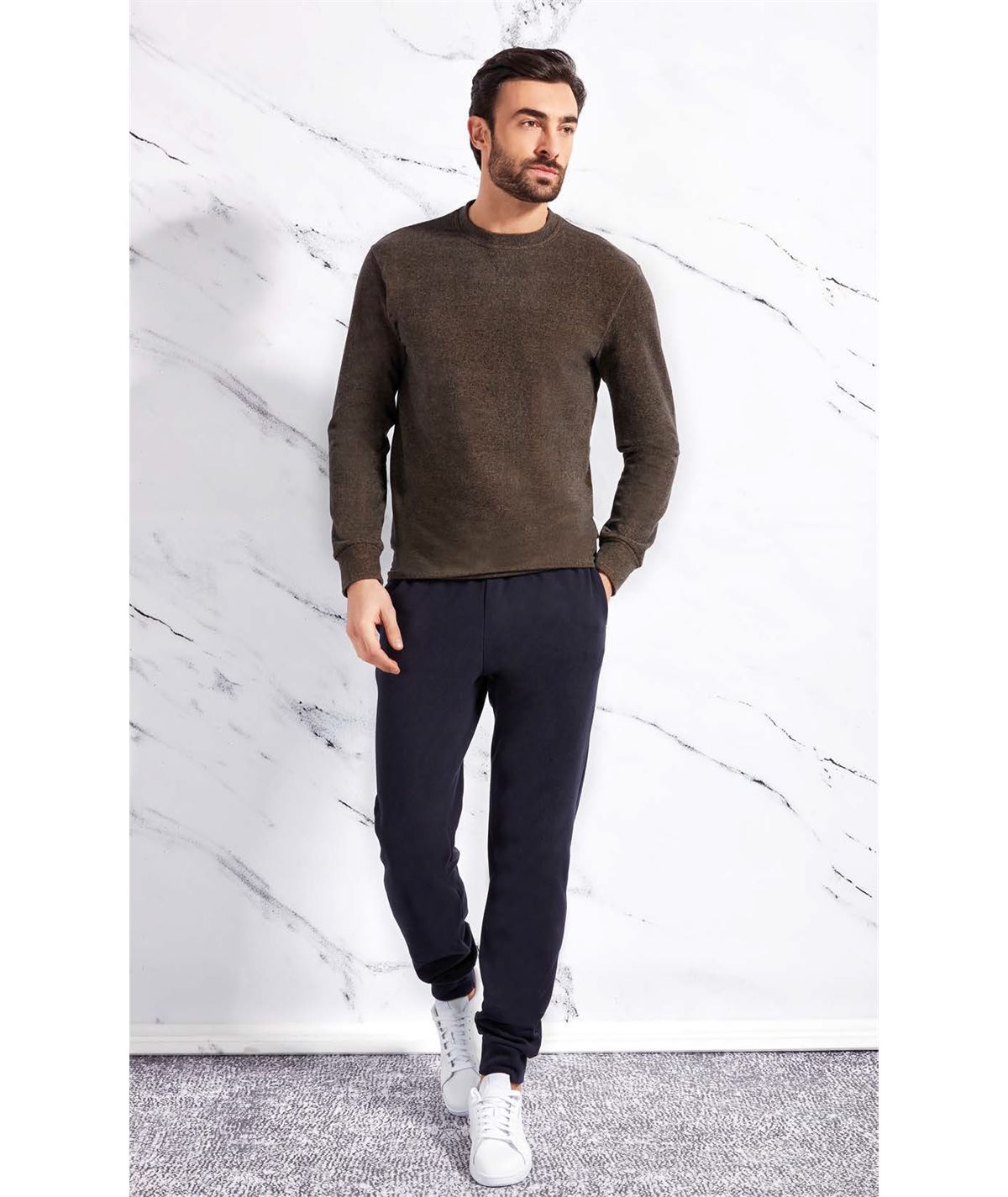 Q.bò 46535-CAM Pigiama girocollo in caldo e soffice tessuto Jacquard. Colore: Cammello Melange