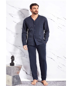 Q.bò 46320-BL Pigiama giacca aperta scollo V con bottonii in puro cotone interlock. Colore: Fantasia Bleu