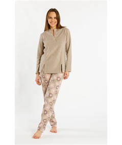 Fida I2320 - Pigiama girocollo serafino in caldo tessuto Punto Milano. Colore: Fantasia Beige