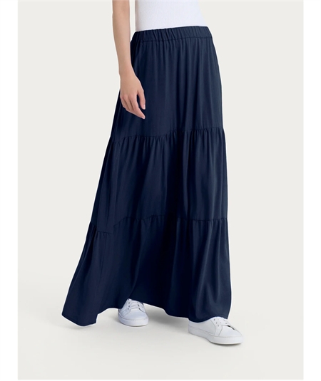 Ragno DP34UG - Gonnellone lungo a balze in mussola di Viscosa. Colore: Bleu 078 