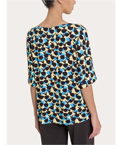 Ragno DQ29TJ - Blusa girocollo manica 3/4 in maglina di Viscosa. Colore: Fantasia Pale Banana B15