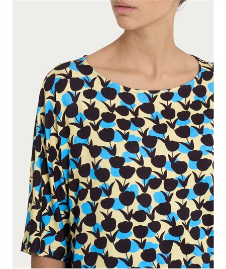 Ragno DQ29TJ - Blusa girocollo manica 3/4 in maglina di Viscosa. Colore: Fantasia Pale Banana B15