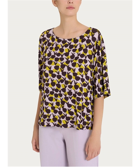 Ragno DQ29TJ - Blusa girocollo manica 3/4 in maglina di Viscosa. Colore: Fantasia Grenoble Green B25F