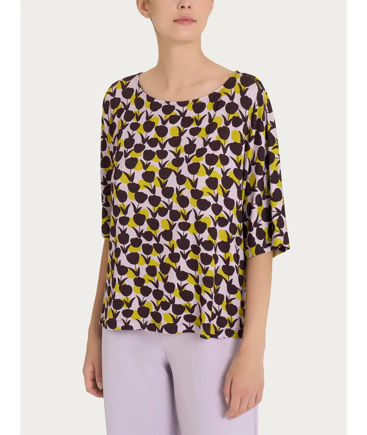 Ragno DQ29TJ - Blusa girocollo manica 3/4 in maglina di Viscosa. Colore: Fantasia Grenoble Green B25F