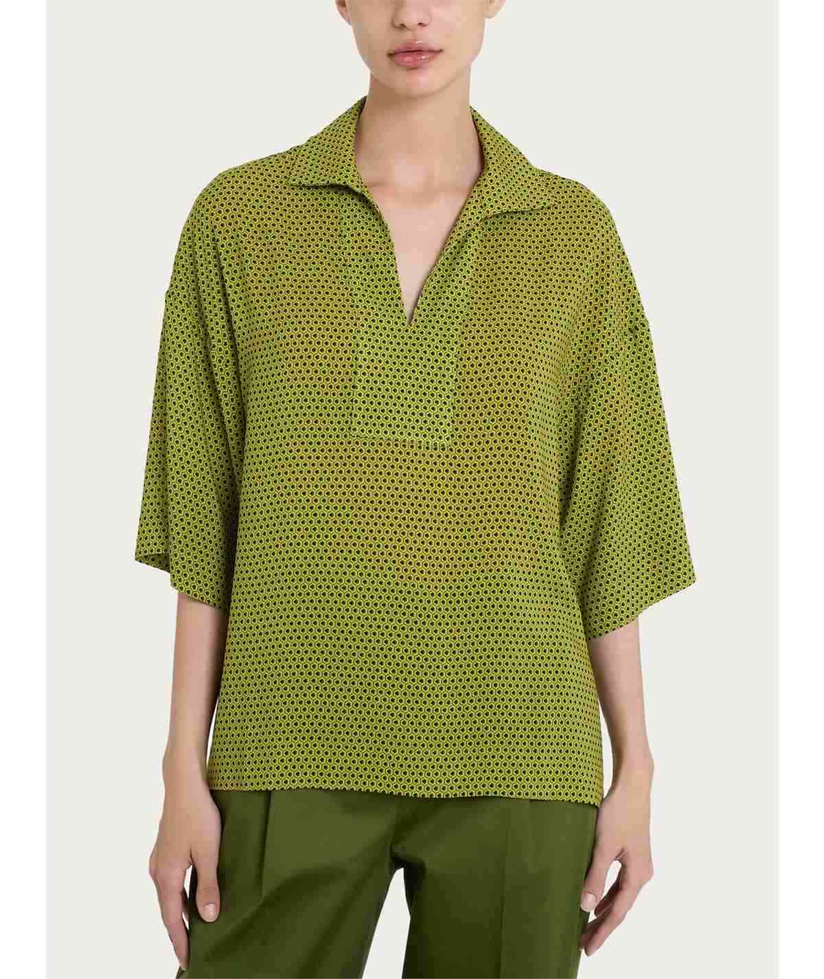 Ragno DQ23SF -  Blusa con colletto manica 3/4 in Ecoseta. Colore: Fantasia Sphagnum A39F