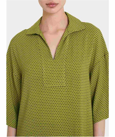 Ragno DQ23SF -  Blusa con colletto manica 3/4 in Ecoseta. Colore: Fantasia Sphagnum A39F