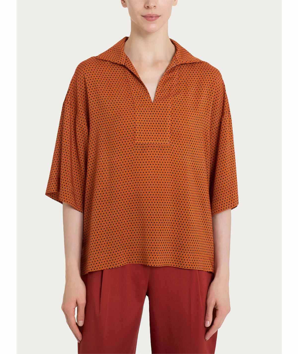 Ragno DQ23SF -  Blusa con colletto manica 3/4 in Ecoseta. Colore: Fantasia Red Ochre B07F