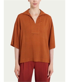 Ragno DQ23SF -  Blusa con colletto manica 3/4 in Ecoseta. Colore: Fantasia Red Ochre B07F