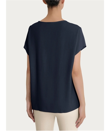 Ragno DM64SX - Blusa Girocollo con manica kimono in Ecoseta. Colore: Bleu 078