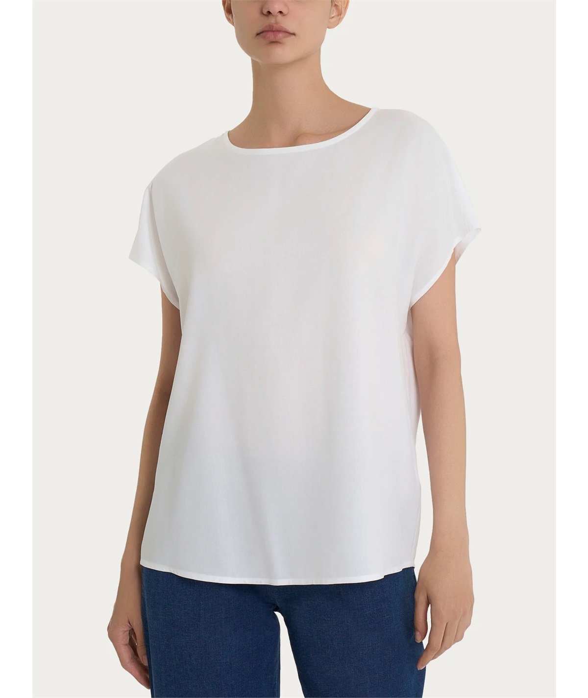 Ragno DM64SX - Blusa Girocollo con manica kimono in Ecoseta. Colore: Bianco 010