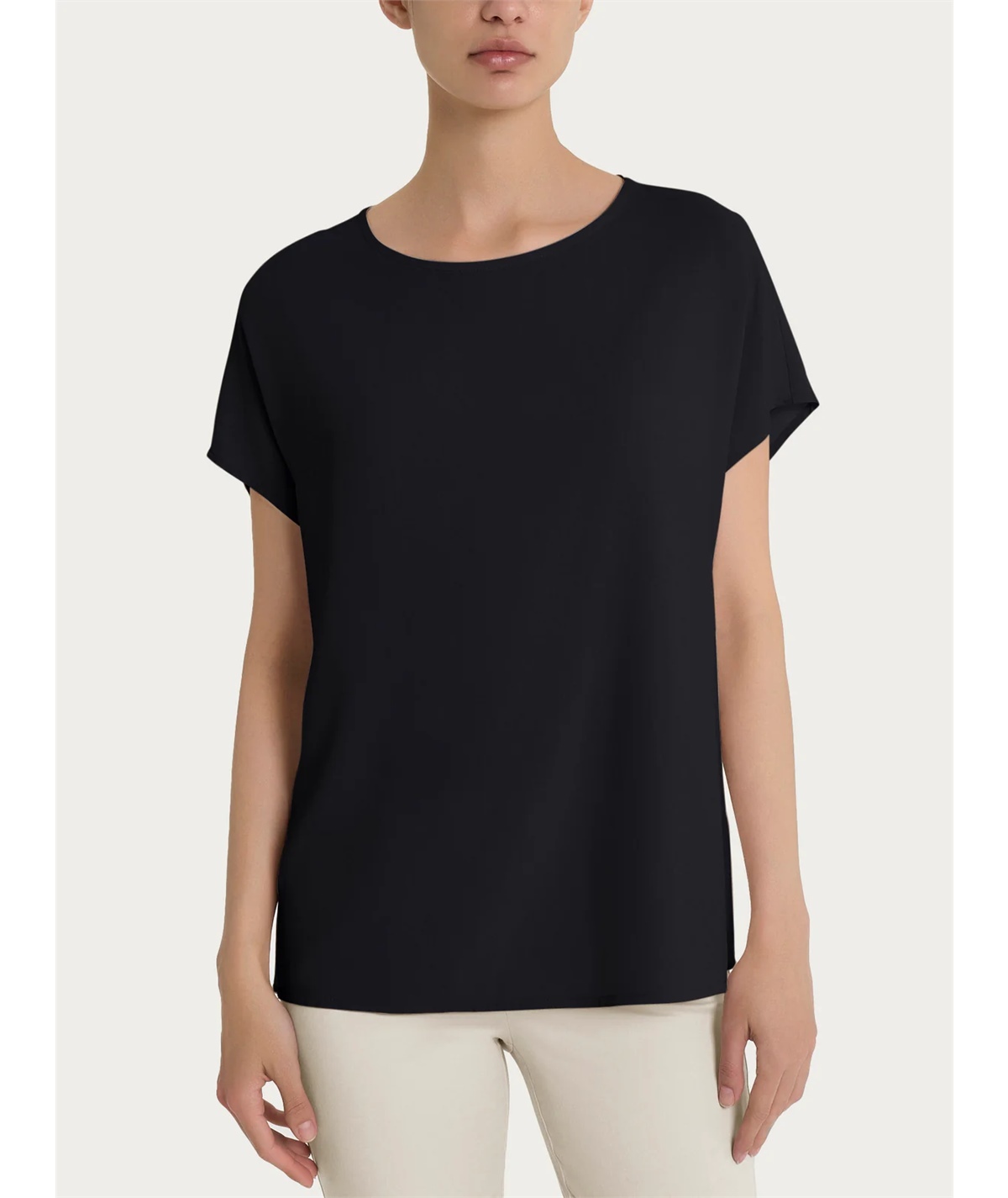 Ragno DM64SX - Blusa Girocollo con manica kimono in Ecoseta. Colore: Nero 020