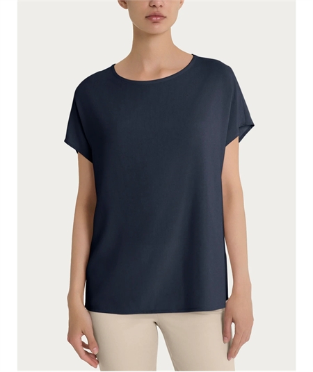 Ragno DM64SX - Blusa Girocollo con manica kimono in Ecoseta. Colore: Bleu 078